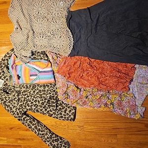 6 piece boho bundle. Size small/med. 3 skirts, 2 tops, adorable jacket